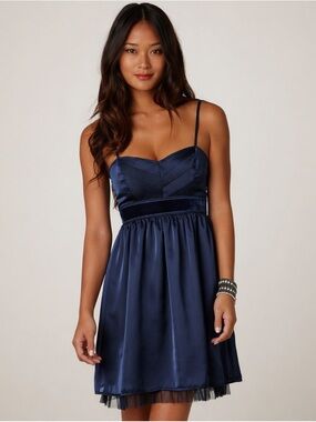 American Eagle Outfitters Navy Satin Spaghetti Strap Mini Dress